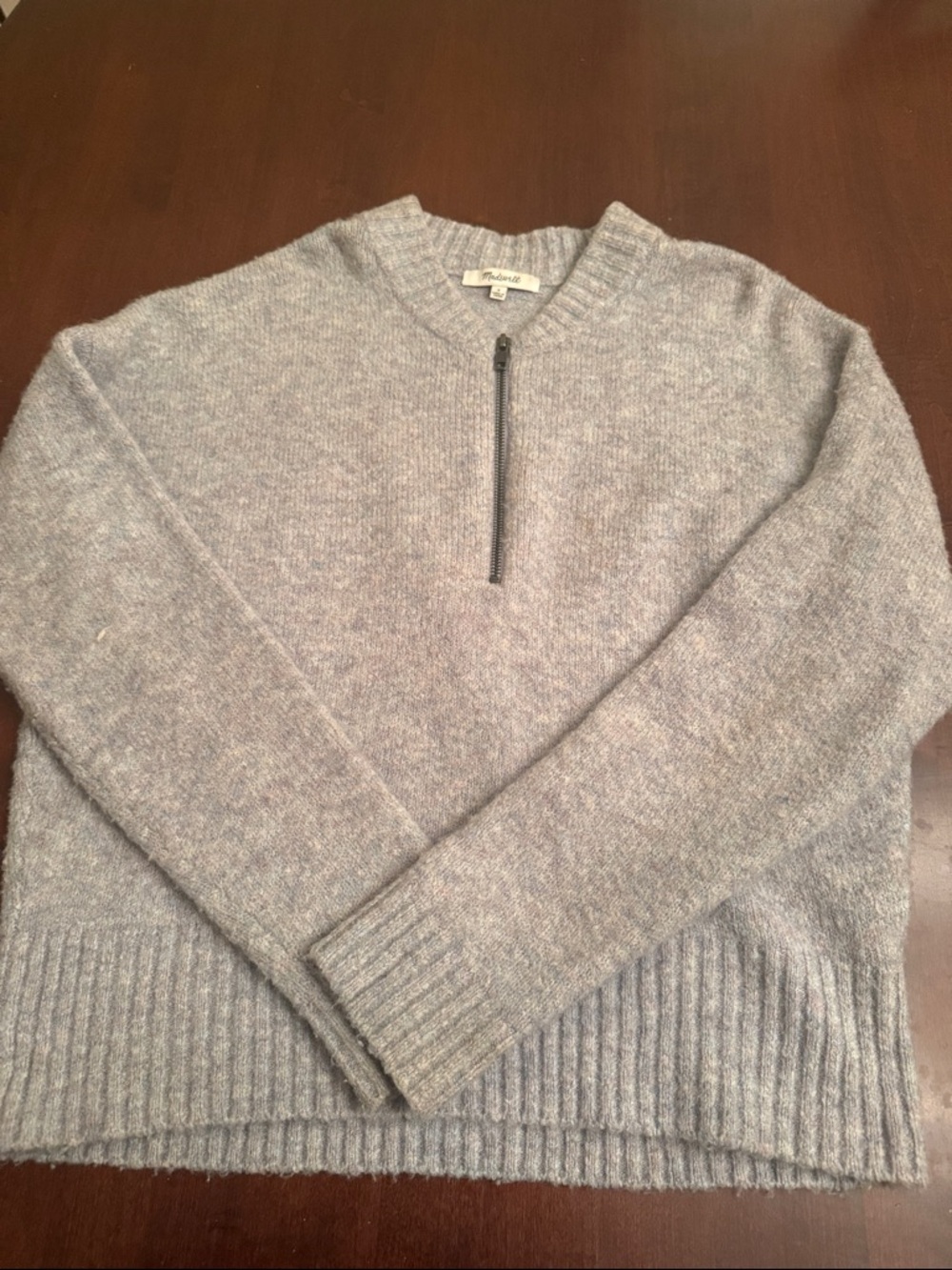 Madewell Women's Light Gray Zip-Neck Sweater
